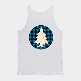 Christmas tree silhouette over a black and blue tile pattern Tank Top